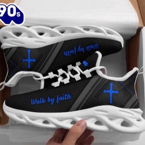 Christian Running,   Jesus Black Blue Walk By Faith Christ Sneakers Max Soul Shoes For Men And Women