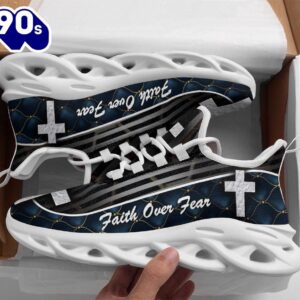 Christian Running,   Jesus Black Faith Over Fear Running Sneakers Max Soul Shoes For Men And Women