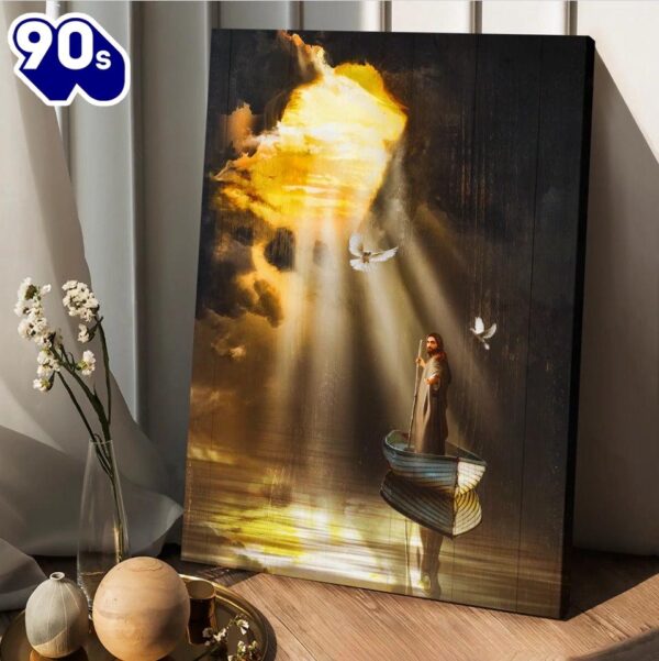 Jesus Boat Dove Light From Heaven Canvas Posters