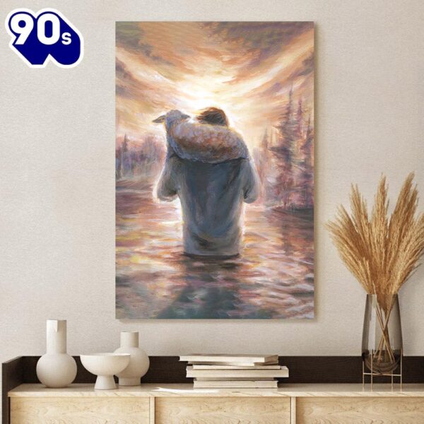 Jesus Carrying Lamb On Shoulders Through Water Canvas Pictures – Christian Canvas Prints  Gift For Christmas