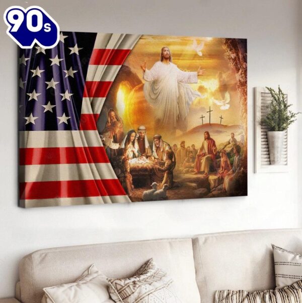 Jesus Christ American Flag Birth Of Jesus Canvas Wall Art