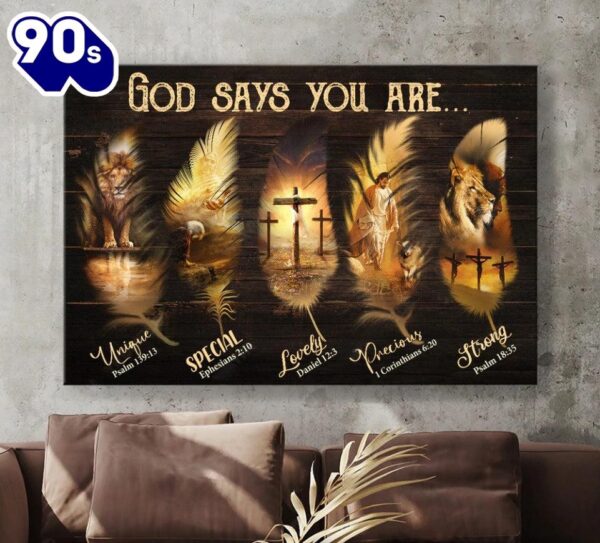 Jesus Christ The Lion Of Judah Feather Shape God Says You Are Canvas Wall Art