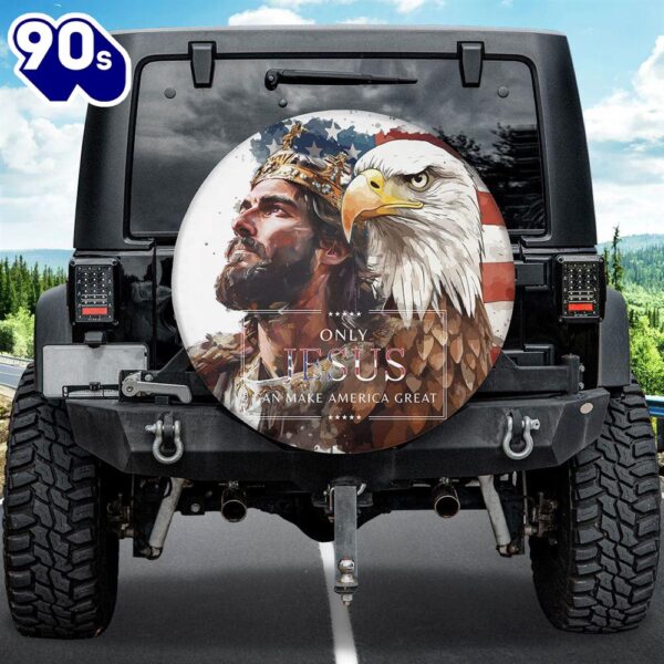 Jesus Christ Usa Flag Eagle Spare Tire Cover – Christian Tire Cover Car Decor