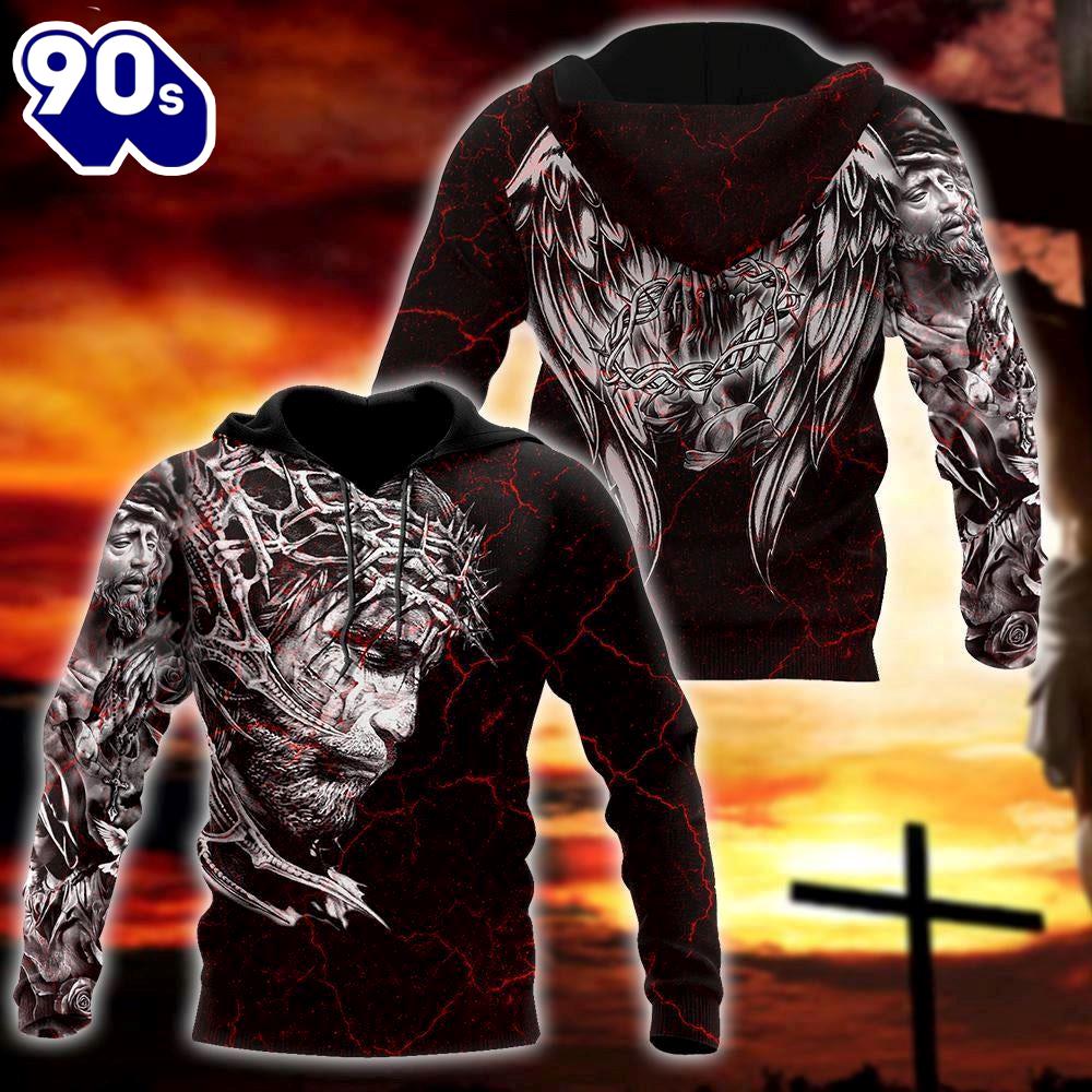 Jesus Christ Wings Tattoo God 3D Hoodie Jesus Christ Wings Tattoo God 3D Hoodie