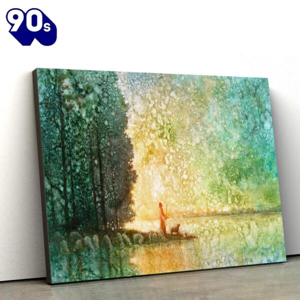 Jesus Christ With Sheep At A Lake Shore Canvas Posters Jesus Canvas Pictures , Christian Gifts Christmas