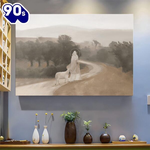 Jesus Christ With The Lamb Canvas Wall Art – Lord I Will Follow Thee Canvas Wall Decor  Gift For Christmas