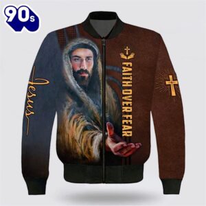 Jesus Christian Faith Over Fear Bomber Jacket – Christian Bomber Shirts for Men and Women Gift Christian