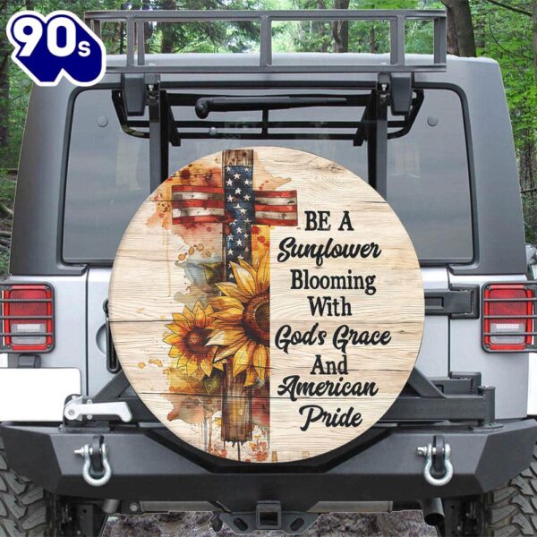Jesus Cross Sunflower  Blooming With God’s Grace Spare Tire Cover – Christian Tire Cover Car Decor
