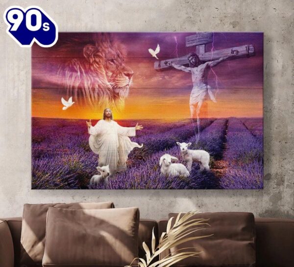 Jesus Cross The Lion Of Judah The Lamb Of God Lavender Field Canvas Wall Art