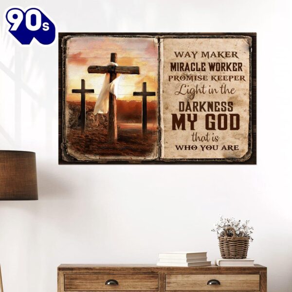 Jesus Cross Way Maker Miracle Worker Promise Keeper Canvas Wall Art