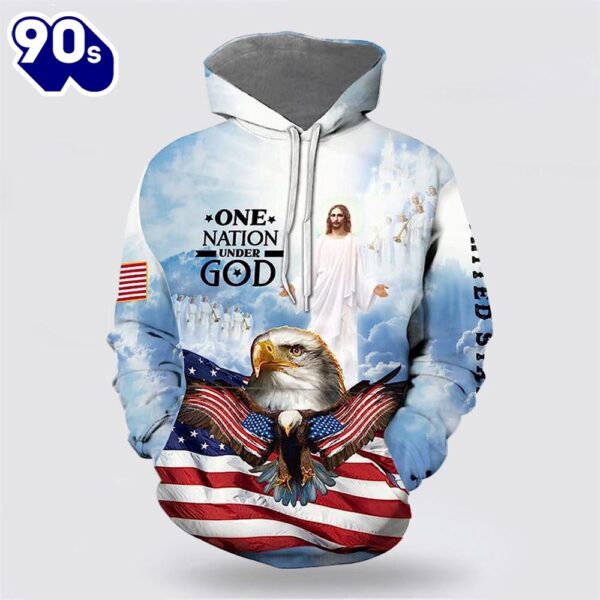 Jesus Eagle One Nation Under God 3D Hoodies For Women Men