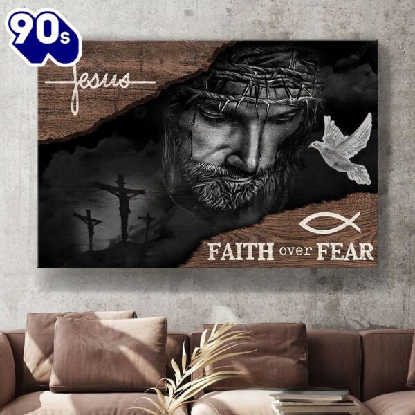 Jesus Faith Over Fear Black And White Painting Canvas Wall Art