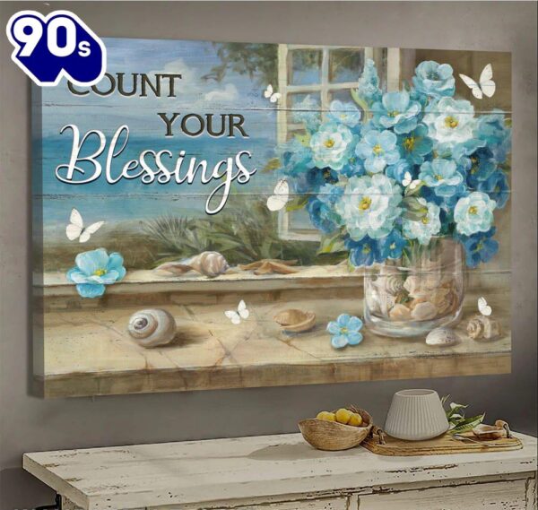 Jesus Flower Bouquet Count Your Blessings Canvas Wall Art