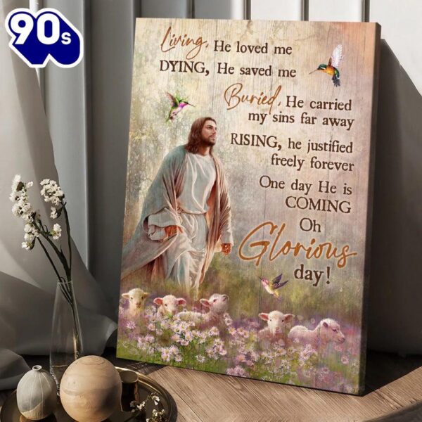 Jesus Flower Field Lambs Of God He Loved Me He Saved Me Canvas Posters