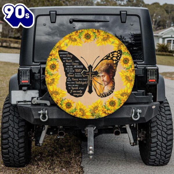 Jesus God Sunflower Tire Cover – Christ Cross Faith Tire Cover – Christian Tire Cover Car Decor