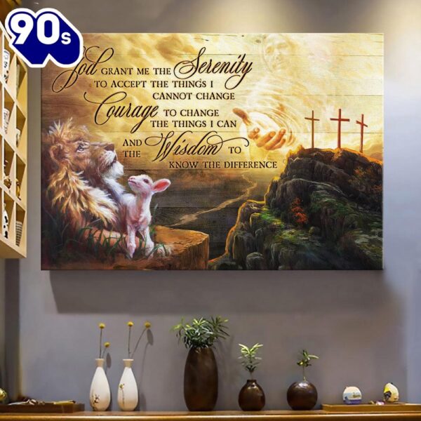 Jesus Hand Lion Painting God Grant Me The Serenity Canvas Wall Art