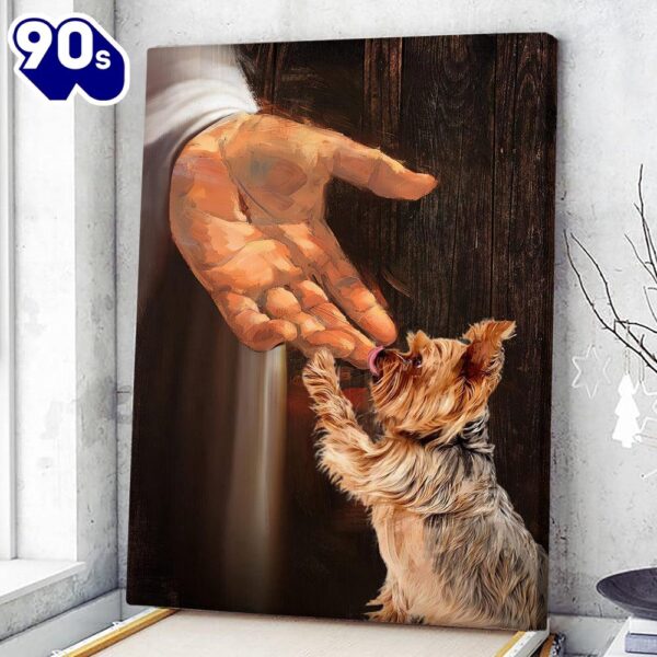 Jesus Hand Yorkshire Terrier Painting Jesus Canvas Poster Christian Canvas Prints  , Christian Gifts Christmas