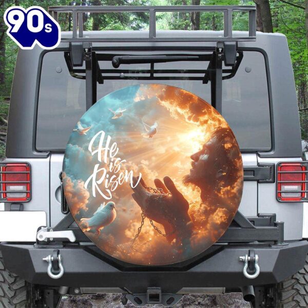 Jesus He Is Risen Spare Tire Cover – Christian Tire Cover Car Decor