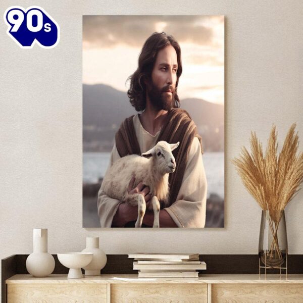 Jesus Holding Lamb Jesus Canvas Art  , Christian Gifts Christmas