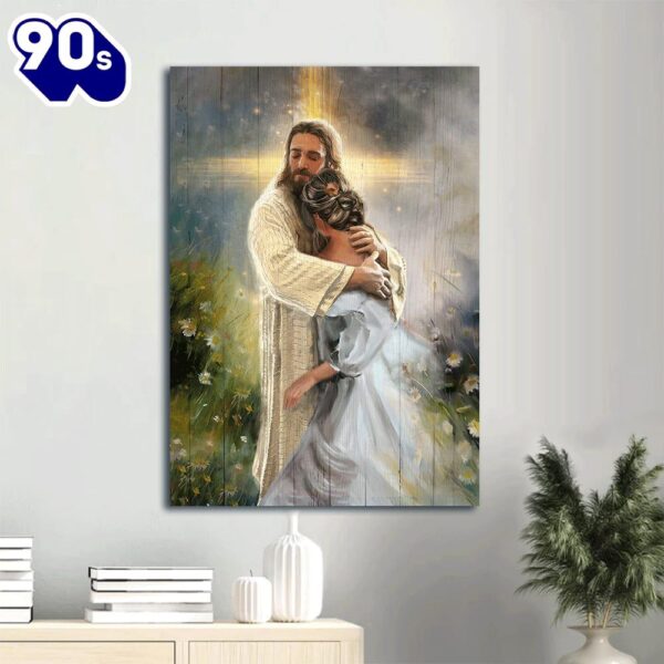 Jesus Hug Daisy Field In The Arms Of God Canvas Wall Art