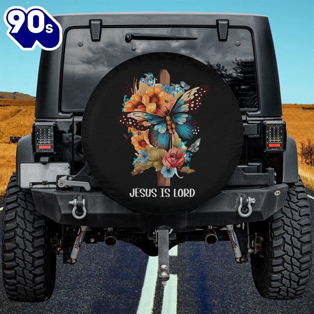 Jesus is Lord Christian Cross Butterfly Flowers Floral Faith Spare Tire Cover - Religious Christian Spare Tire Cover Car Decor Jesus is Lord Christian Cross Butterfly Flowers Floral Faith Spare Tire Cover - Religious Christian Spare Tire Cover Car Decor