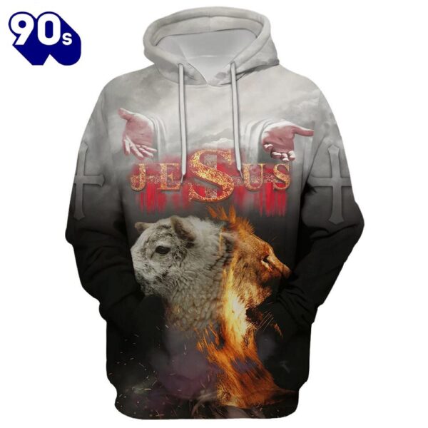 Jesus Lion And Lamb, The Hand Of Jesus Hoodie For
