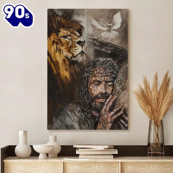 Jesus On The Cross Water Color Lion Amazing Dove Canvas