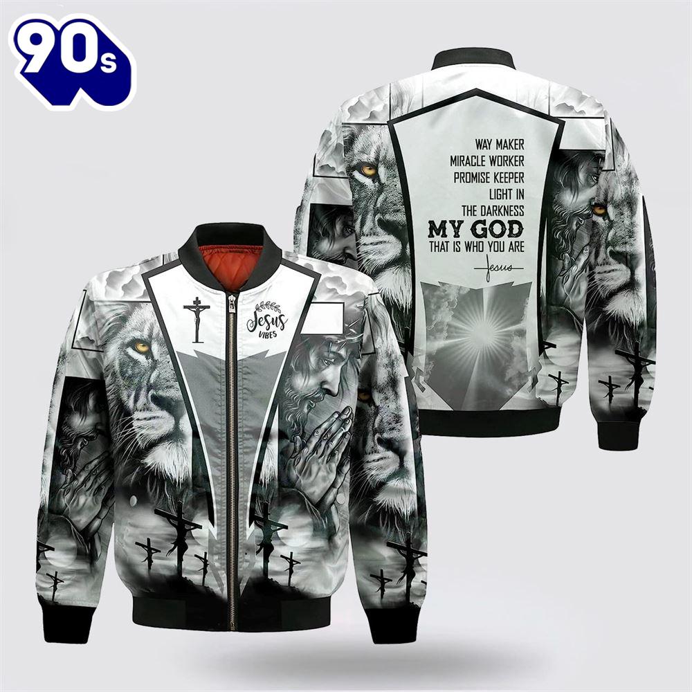 Jesus On The Cross With Lion Bomber Jacket - Jesus Shirt for Men Women Gift Christian Jesus On The Cross With Lion Bomber Jacket - Jesus Shirt for Men Women Gift Christian