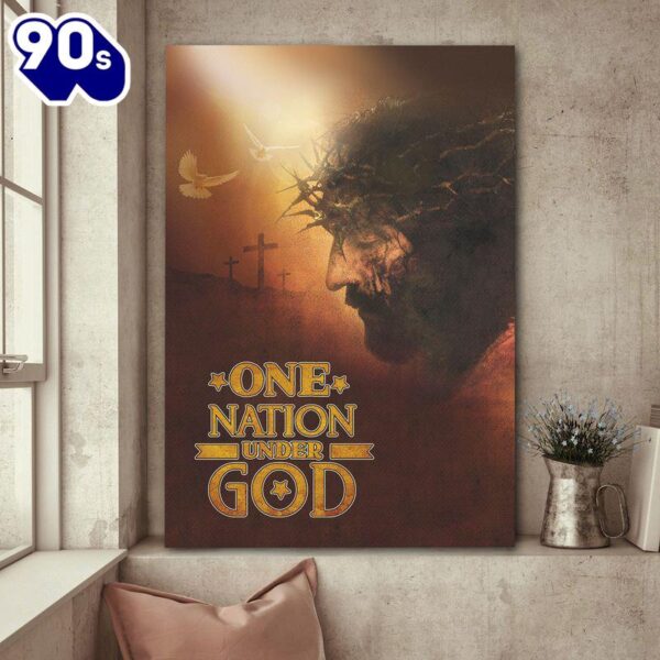 Jesus Painting Cross One Nation Under God Canvas Wall Art