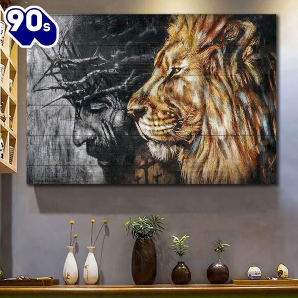 Jesus Painting Crown Of Thorns Lion Of Judah Canvas Wall Art