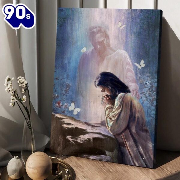 Jesus Painting Forest Butterfly Praying With God Canvas Wall Art