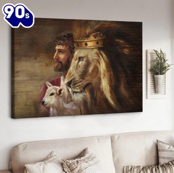 Jesus Painting Lion Lamb Canvas Wall Art