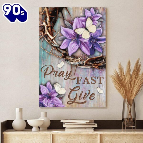 Jesus Pray Fast Give Purple Flower Canvas Wall Art