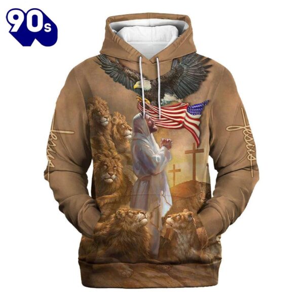 Jesus Praying With Lion Hoodies Jesus Hoodie