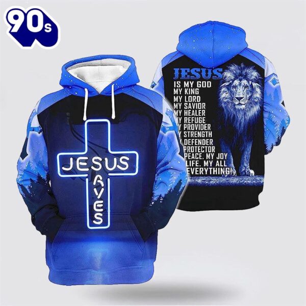 Jesus Save The Lion Blue 3D Hoodies For Women Men