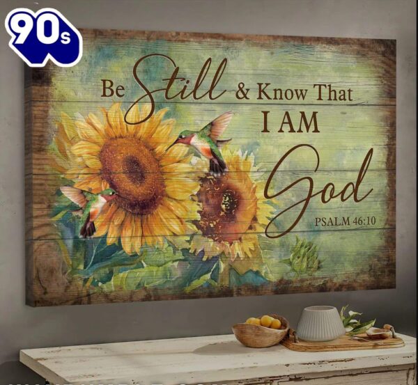 Jesus Stunning Sunflower Hummingbird Be Still And Know That I Am God Canvas Wall Art