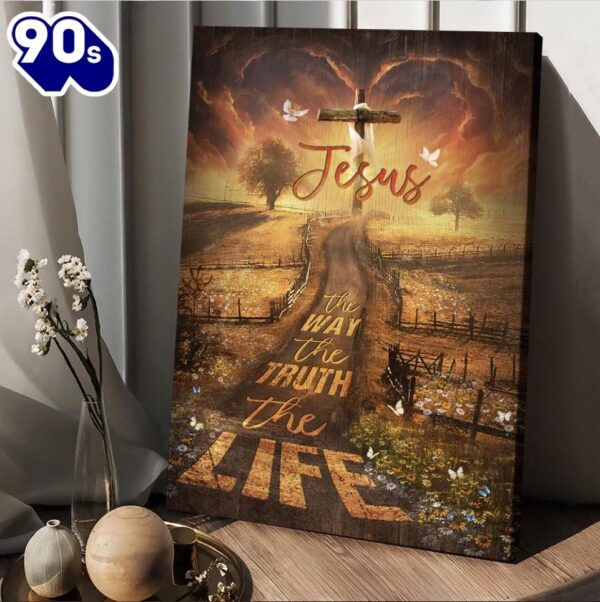 Jesus The Way The Truth The Life Canvas Amazing Farm Pretty Sunset Daisy Field Canvas Wall Art