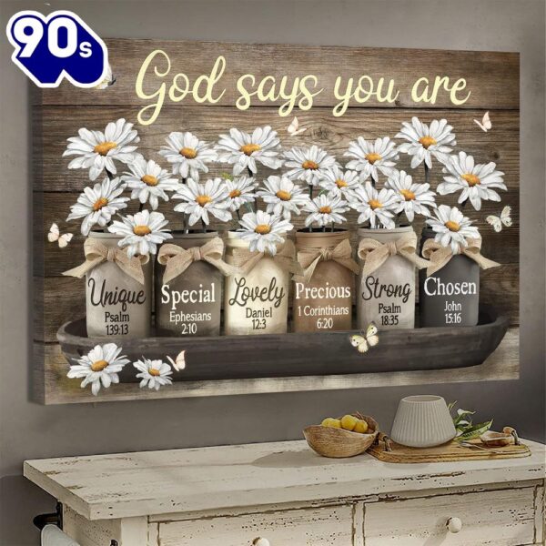 Jesus Vintage Daisy Vase God Says You Are Canvas Wall Art