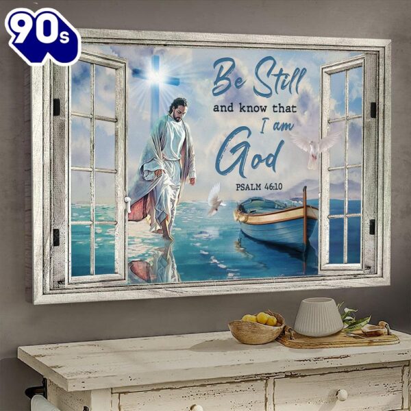 Jesus Walking On The Water Light Cross Be Still And Know That I Am God Canvas Wall Art