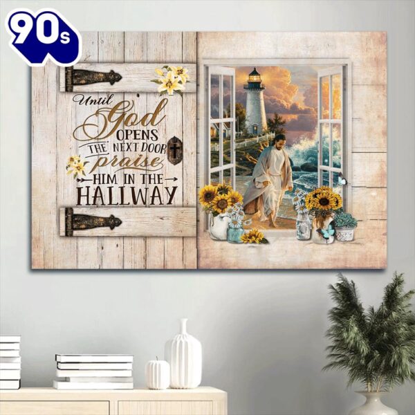 Jesus Walking On Water Sunflower Until God Opens The Door Canvas Wall Art