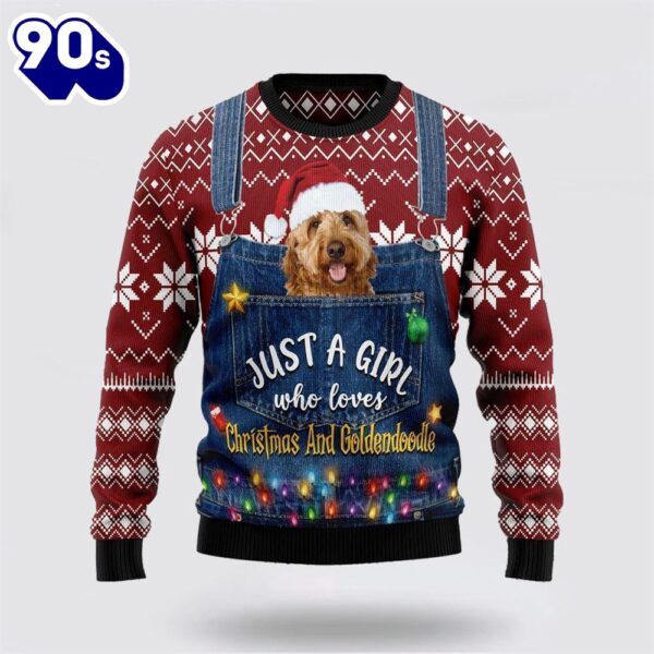 Merry Christmas  Just A Girl Who Loves Christmas And Goldendoodle Ugly Christmas Sweater For Men And Women