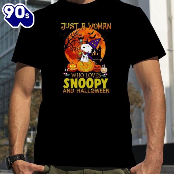 Just A Woman Who Lives Snoopy And Halloween Snoop Dog Autumn Pumpkins T-shirt For Man And Women