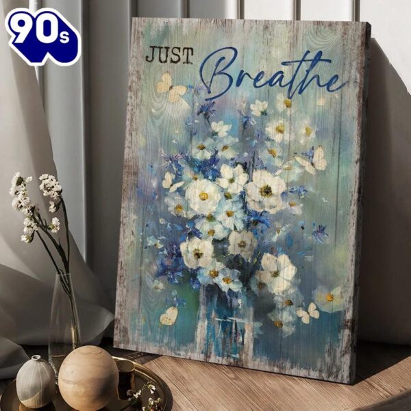 Just Breathe Canvas Baby Flower Butterfly Canvas Wall Art