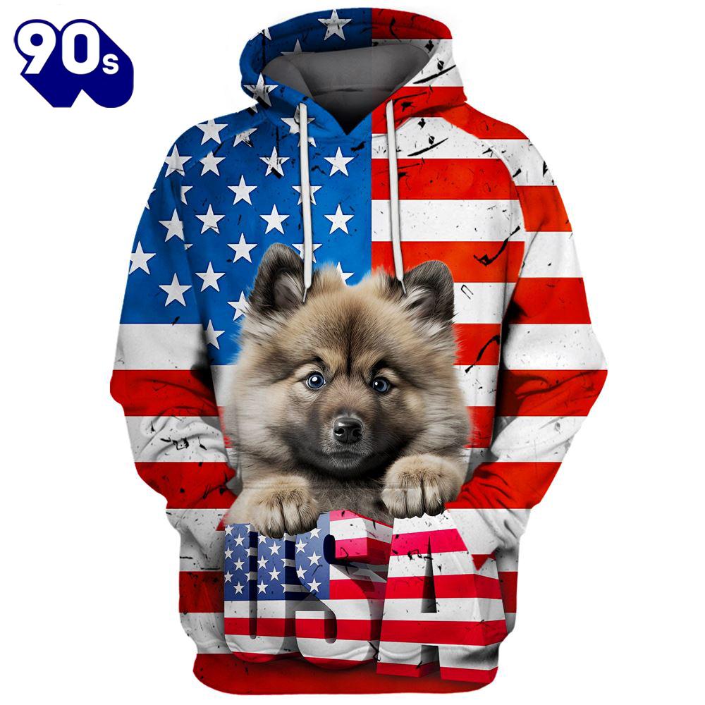 Keeshond Dog 3D Face Graphic Premium America Flag Hoodie Gift Christmas Keeshond Dog 3D Face Graphic Premium America Flag Hoodie Gift Christmas