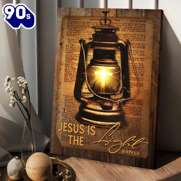 Kerosene Lamp Light Cross Jesus Is The Light Canvas Wall Art