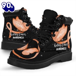 Kidney Cancer Awareness Leather Boots Ribbon Butterfly Shoes Gift