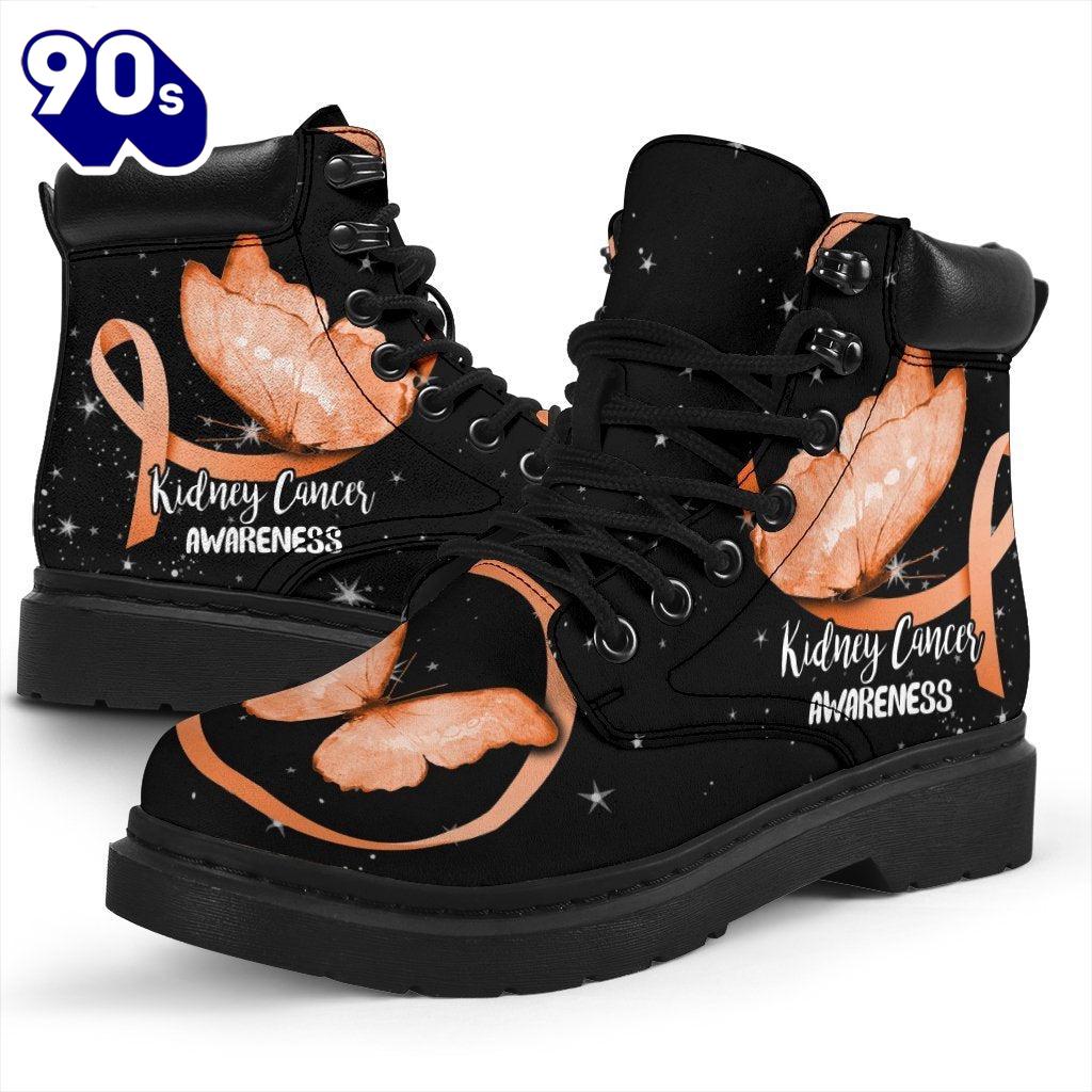 Kidney Cancer Awareness Leather Boots Ribbon Butterfly Shoes Gift Kidney Cancer Awareness Leather Boots Ribbon Butterfly Shoes Gift