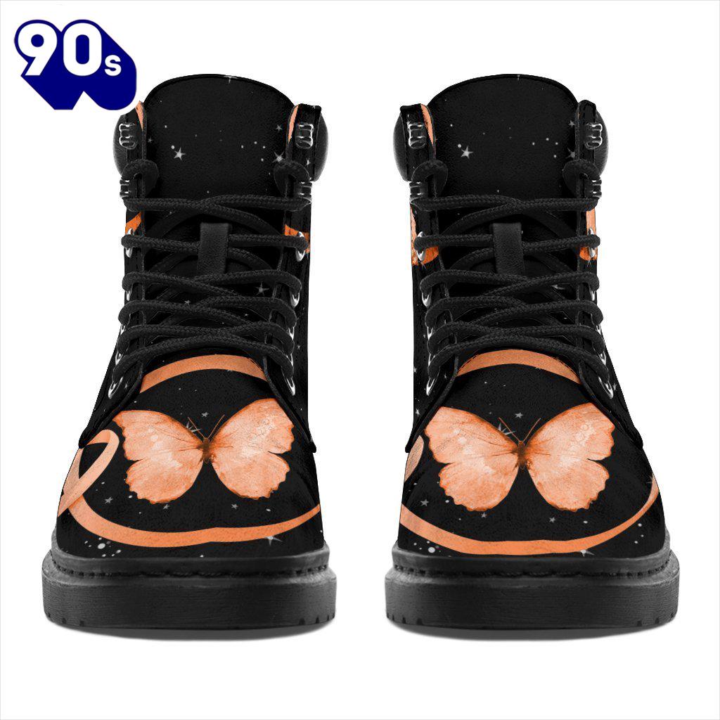 Kidney Cancer Awareness Leather Boots Ribbon Butterfly Shoes Gift Kidney Cancer Awareness Leather Boots Ribbon Butterfly Shoes Gift