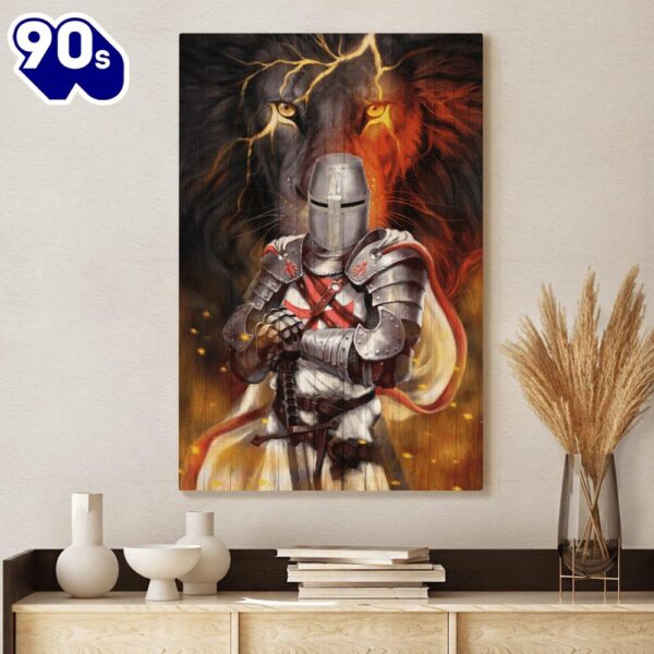 Knight Templar And Lion Jesus Canvas Wall Art