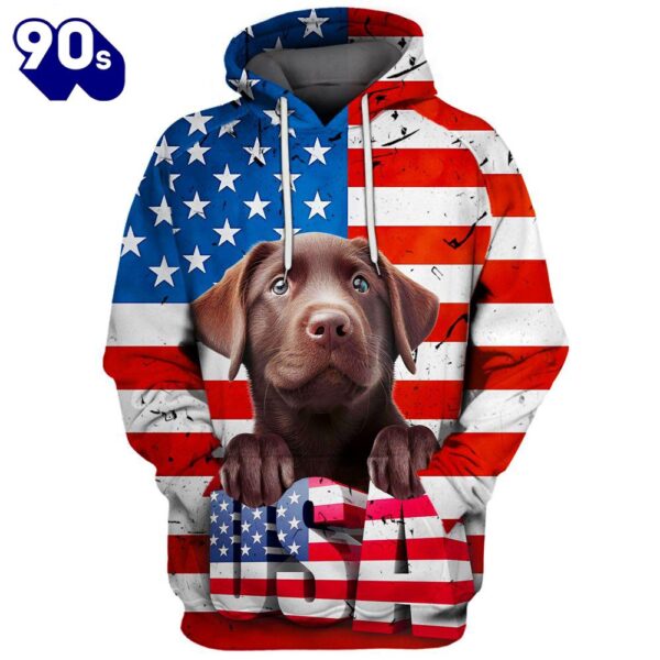 Labrador Retriever Dog 2 3D Face Graphic Premium America Flag Hoodie   Gift Christmas